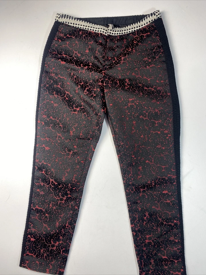 Pantalones Cortos Topshop Rojo Negro Jacquard Cigarette Talla UK10 EUR38 US6 Foto 4 de 4