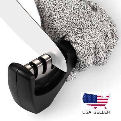 3-Stage Knife Sharpener for Kitchen Knives (Includes Safety Glove)