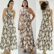 $170 Maeve Anthropologie Brown Multi Snake Print Button Front Maxi Dress~4 M3020