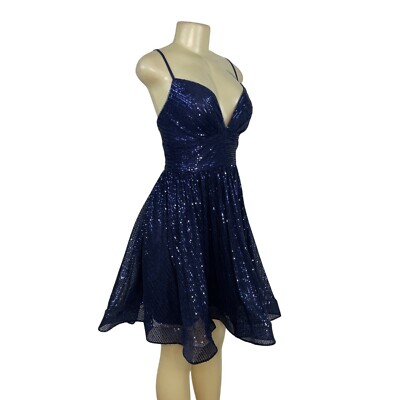 JJ's House Navy Sequin Fit & Flare Cocktail Dress W/ Spaghetti Straps Sz 6  - New | eBay