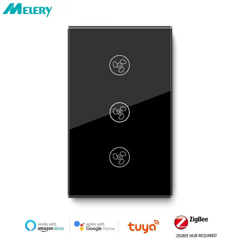 Zigbee Electric Smart Touch 3 Fans Switch Glass Panel Sensor for Alexa Google Ho
