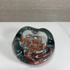 Vintage Murano Style White & Orange Hand Blown Glass Cigar Ashtray Catchall