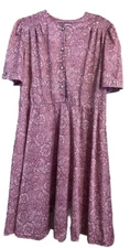 Vintage California Looks Dress Women Size 16WP Mauve White A Line Short Sleeve