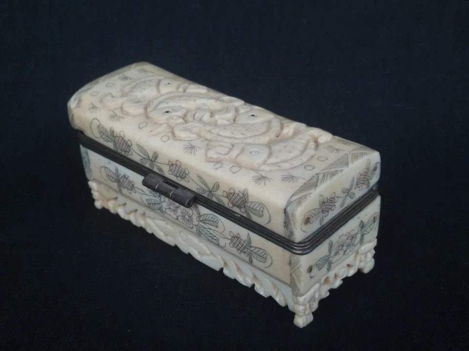 Joyero de peces tallados a mano de Asia china de 3,6 pulgadas decoración colección de regalos Foto 4 de 4