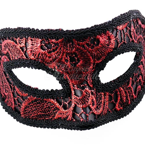 Men's Venetian Simplistic Lace Festival Party Masquerade Ball Mask [Red] - Image 4 of 4