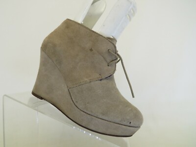 LUCKY BRAND Beige Suede Platform Wedge Ankle Boots Booties Womens Size 8 M