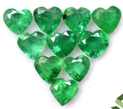 Certified Natural 40Ct Lot 5 mm Colombian Heart Cut Green Emerald Loose Gemstone