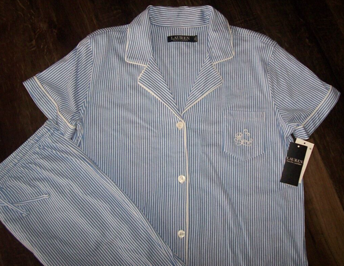 NWT Ralph Lauren 100% COTTON KNIT Blue/White Stripe BERMUDA Shorts Pajama Set 3X - Picture 2 of 6