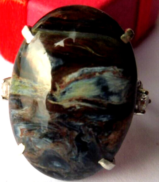 Bague pietersite véritable pour femme grand cabochon réglable argent massif