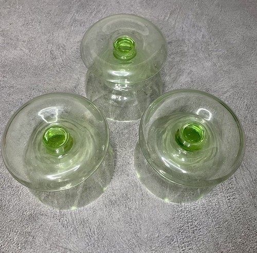 Vintage Green Glass Desert Bowls X 3 Panelled Design Very Nice Condition - Picture 4 of 14