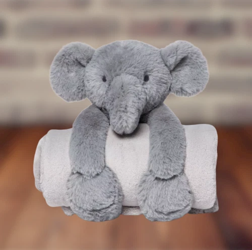 Cloud Island Gray Elephant Plush Blanket with Soft Toy 30in x 40in