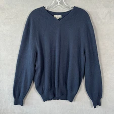 Daniel Cremieux Mens Cashmere Sweater Large Navy Blue Pullover V Neck Signature