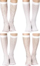 4 Pairs Women's Lace Socks Mesh Lace Knee High Socks for Women