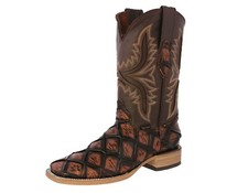 Mens Cognac Cowboy Boots Pirarucu Print Leather Western Rodeo Ranch Square Toe