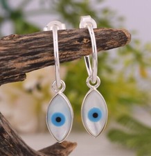 Mother Of Pearl Evil Eye Hoop Earrings 925 Sterling Silver Nazar Boncuk Jewelry