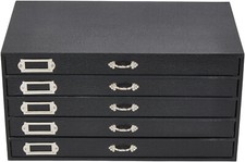 Jewelry Storage Organizer Case Cabinet 5 Drawer Black Faux Leather 5 Inserts