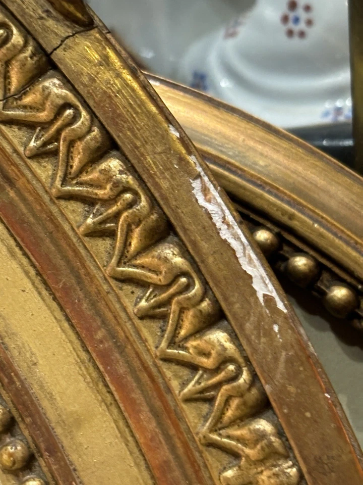 Bel Ancien Miroir Glacé Médaillon De Style LXVI Bois Et Stuc Doré Epoque Fin Xix - Photo 2/4