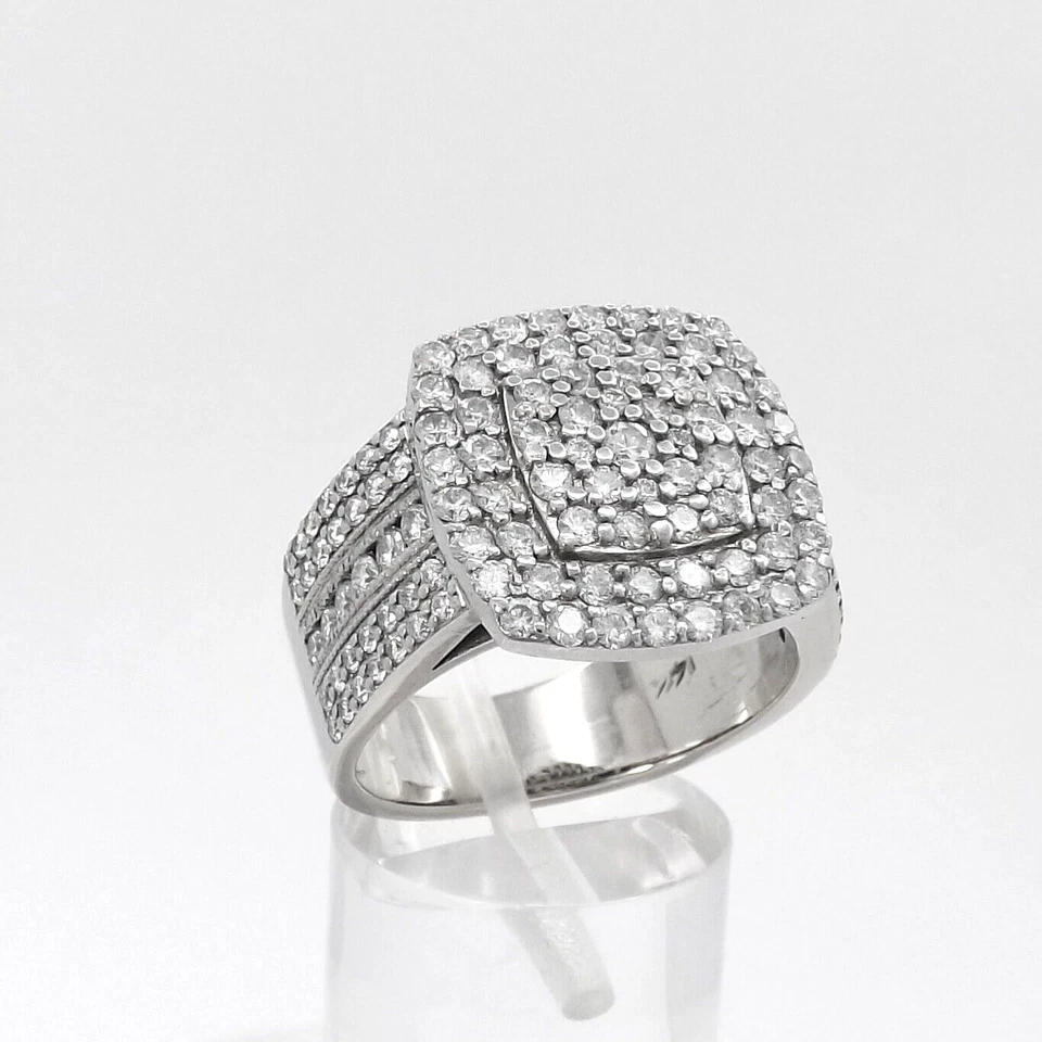 14k White Gold Square Halo Wide Mens Ring Setting Natural Diamond Unisex sz10 - Image 3 of 4