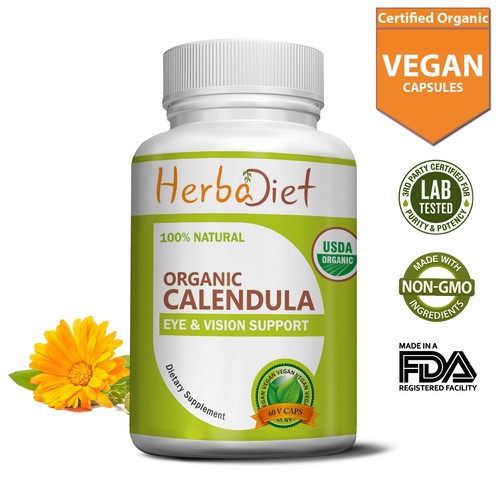 Organic Marigold Capsules Calendula Flower Lutein Source Eye & Vision