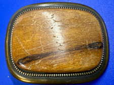 Usa Made Stained Wood On Brass Tone Vintage Rounded Corner Belt Buckle Marked W