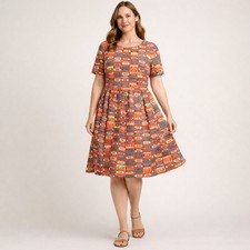 LuLaRoe Amelia Dress XL Cassette Tape Print Fit Flare Pleated Retro Short Sleeve