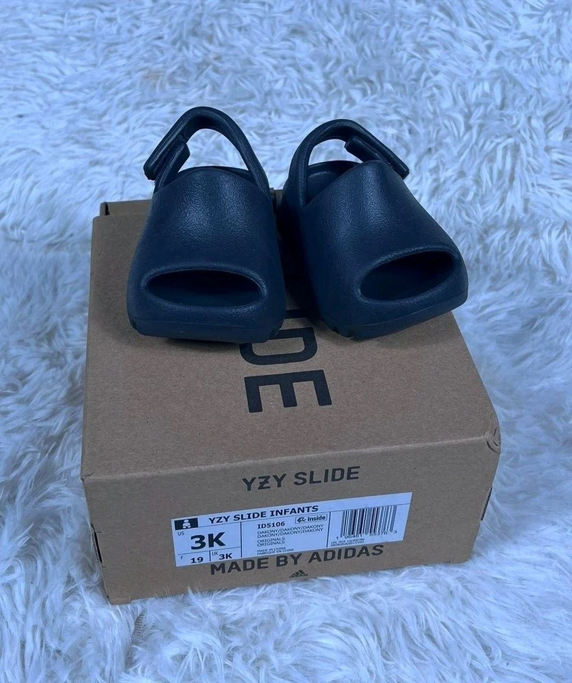 Adidas Yeezy YZY Slide Infantes Zapatos Talla 3K Negro ID5106 Sandalias Confort Niños Foto 2 de 4