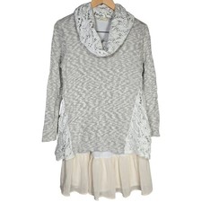 Altar'd State Gray White Lace Cowl Neck Tunic Dress Layered Size M