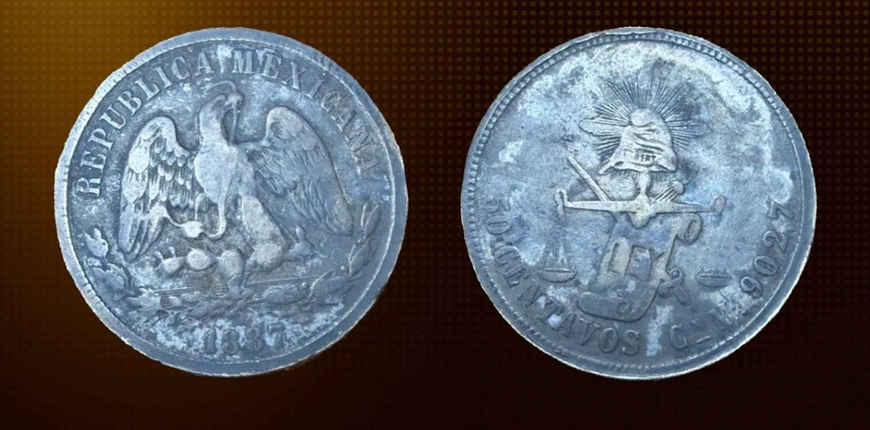 1887 Cn MEXICO, SECOND REPUBLIC 50 CENTAVOS - VERY NICE CULIACAN EXAMPLE! - Image 3 of 4