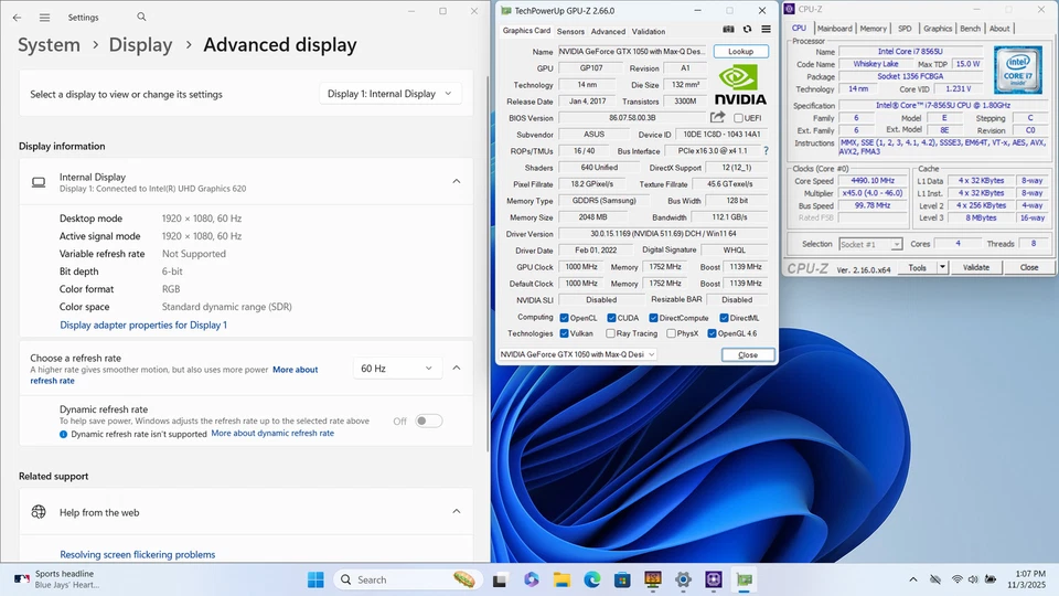 ASUS Zenbook UX533 15" FHD I7-8565U 256GB SSD 16GB W11P GeForce GTX 1050 *LEER* Foto 4 de 4