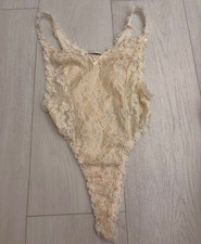 Vintage Prvt Luxuries Nylon Teddy Sz One Size - Ivory High Leg Thong