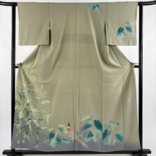 JAPANESE KIMONO HOMONGI ASH GREEN 157cm 5 ft 2 in PURE SILK FF11511