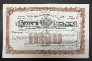 Sale078 👍 5x New York State Bond $1.000 Loan For Canal Improvement