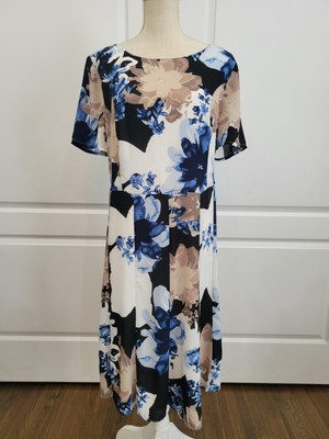 Fair Lady Dress Size 12 Blue Floral Panels Short Sleeve Knee Length Lined  Shift | eBay