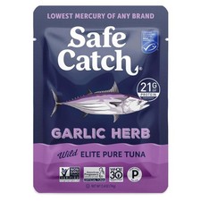 Safe Catch Elite Lowest Mercury Wild-Caught Tuna Fish Pouch, Garlic Herb Flav...