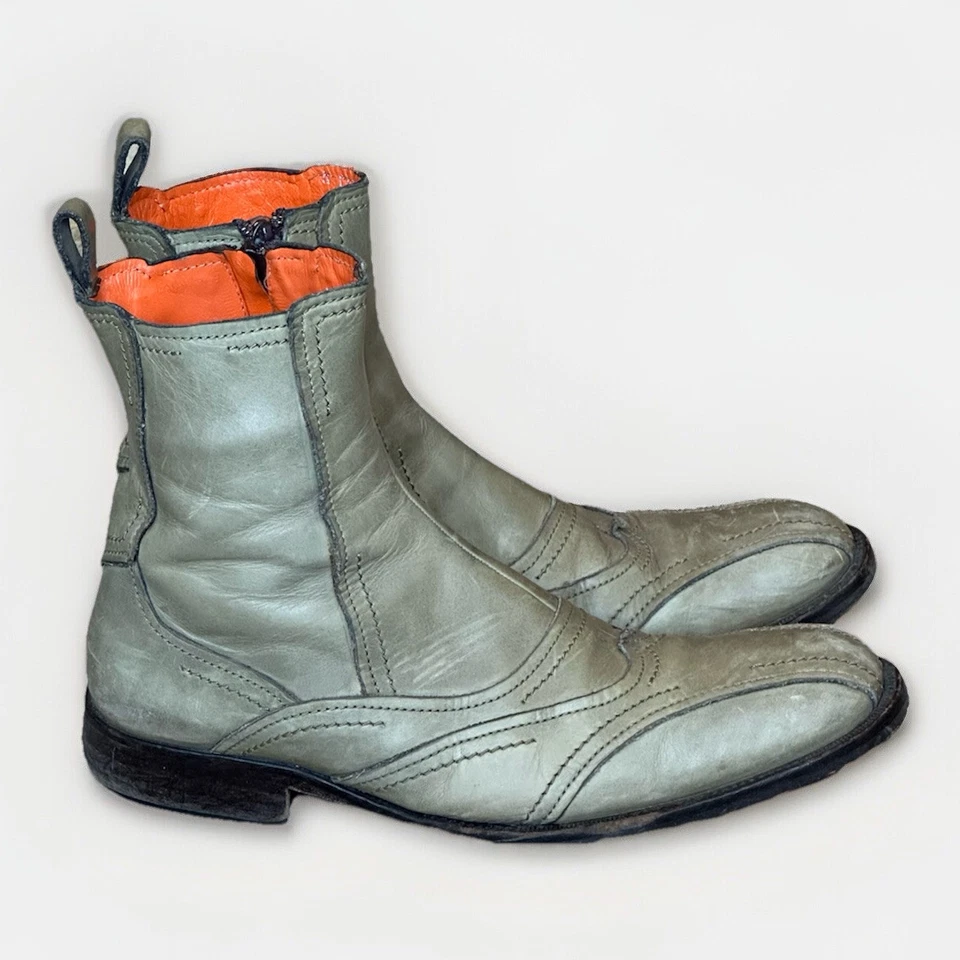 Vintage Kenzo Olive Green Leather Ankle Boots Wingtip Pointed Toe Sz 8W/6.5M - Image 3 of 4