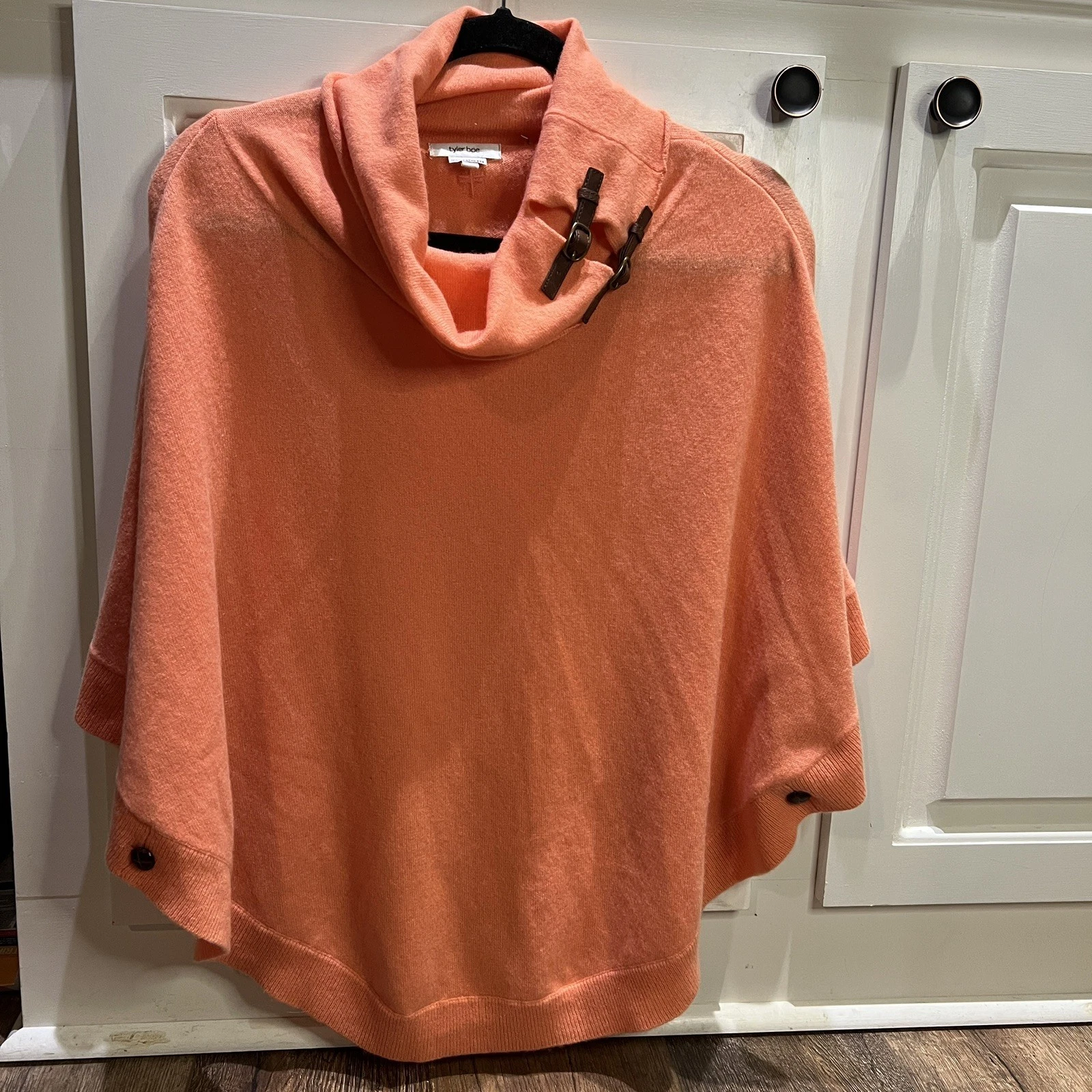 Tyler Boe Cashmere Short Sleeve Poncho Cape Sweater Orange Size Large