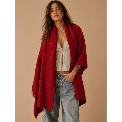 Free People Oversized Knit Shawl Scarf Red One Size