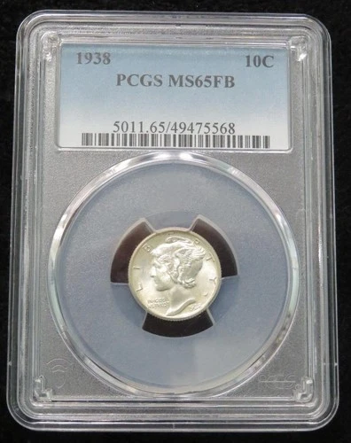 1938 Mercury Dime * PCGS Graded MS65 FB * Full Bands * Beautiful Coin & Label
