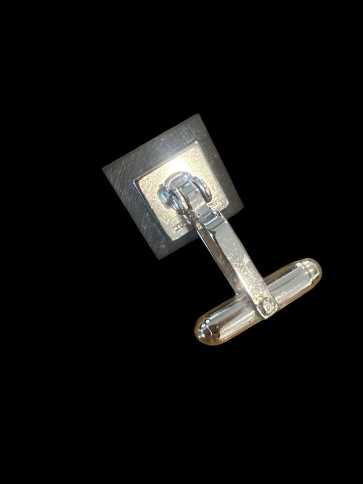 Gemelos David Donahue de plata de ley con incrustación de esmalte modernista con caja Foto 3 de 3