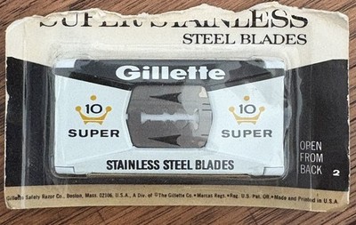 VTG Never Used Gillette Super Stainless Steel Razor Blades 10 Pack made in USA
