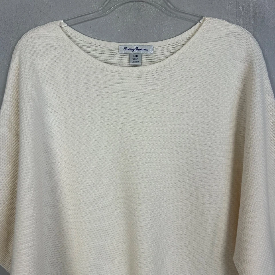 Tommy Bahama 女式 L 码 Bonita 套头上衣 dolman 袖象牙色棉质沙滩色 — 第 2/4 张图片