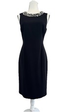 Calvin Klein Elegant Black Dress with Pearl Embellished Neckline Size 6