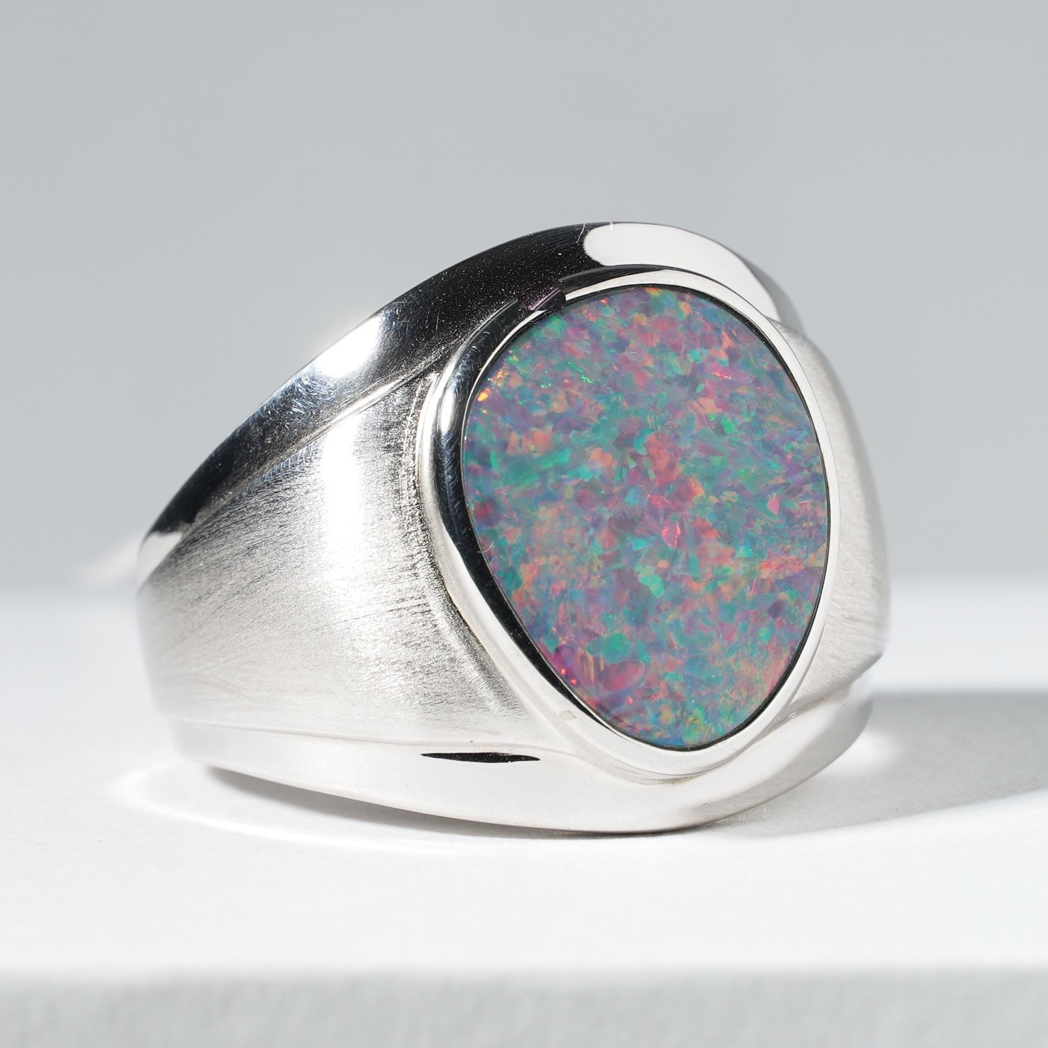 Australian Black Opal Doublet Mens Signet Ring Sterling Silver Red Fire X / 11.5 image 5