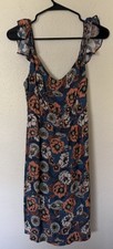 ASTR The Label Blue Orange Medium Cold Shoulder Cami Floral Sun Dress Festival