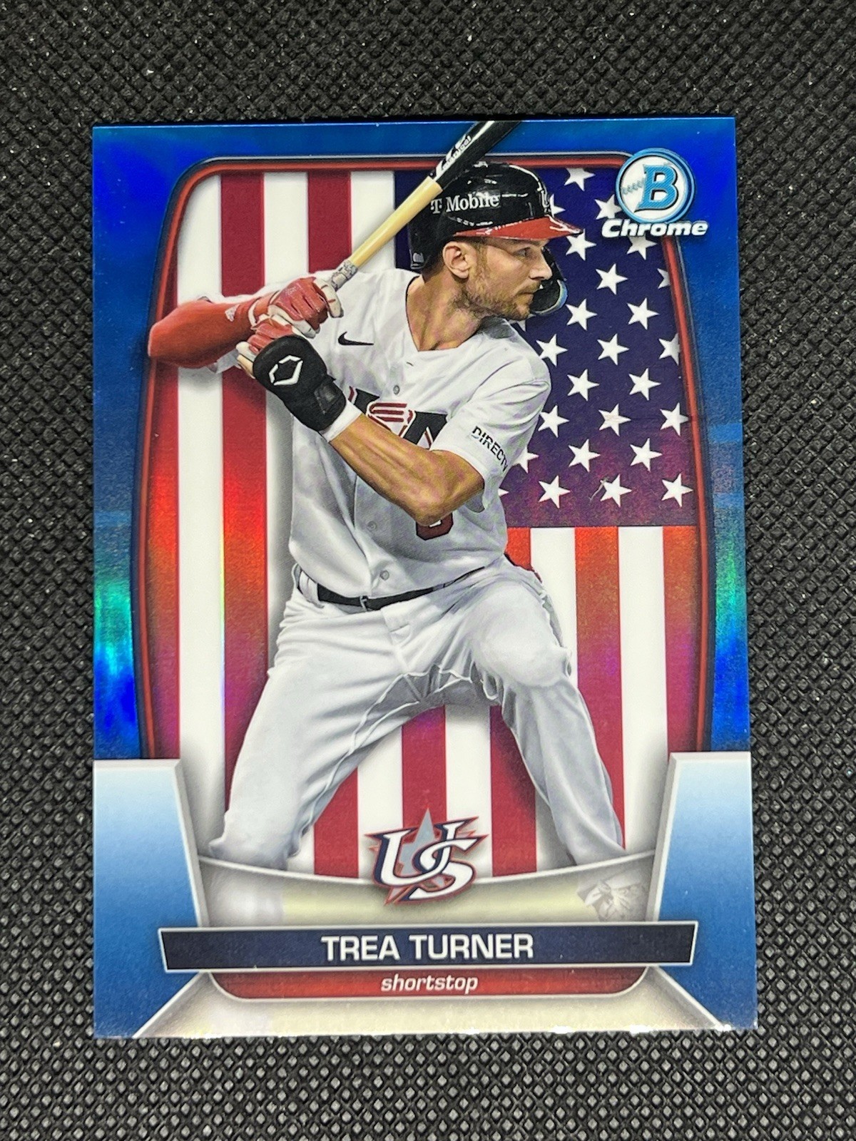 2023 Bowman Chrome Trea Turner WBC Flag Variations Blue Refractor #68/75 USA
