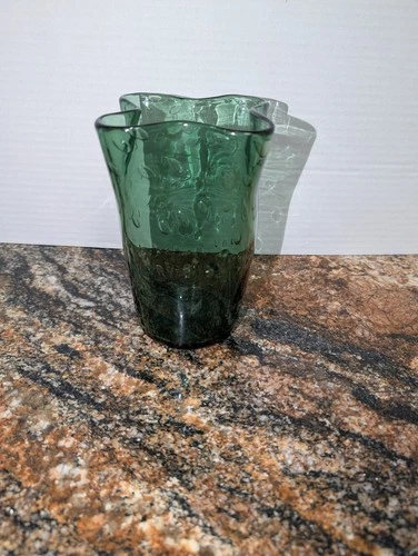 VINTAGE ~ DEEP GREEN ART GLASS VASE ~ MURANO ~ BULLICANTE ~ MCM