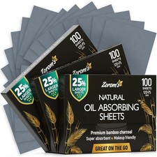 Natural Oil Blotting Sheets for Face 100 Count Pack of 3 , Bamboo Charcoal