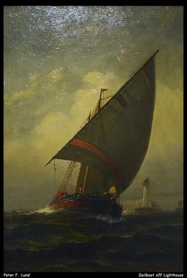 Peter F Lund Segelboot vor Leuchtturm O 1 Kunstdruck Poster Wanddeko klassischer Zustand