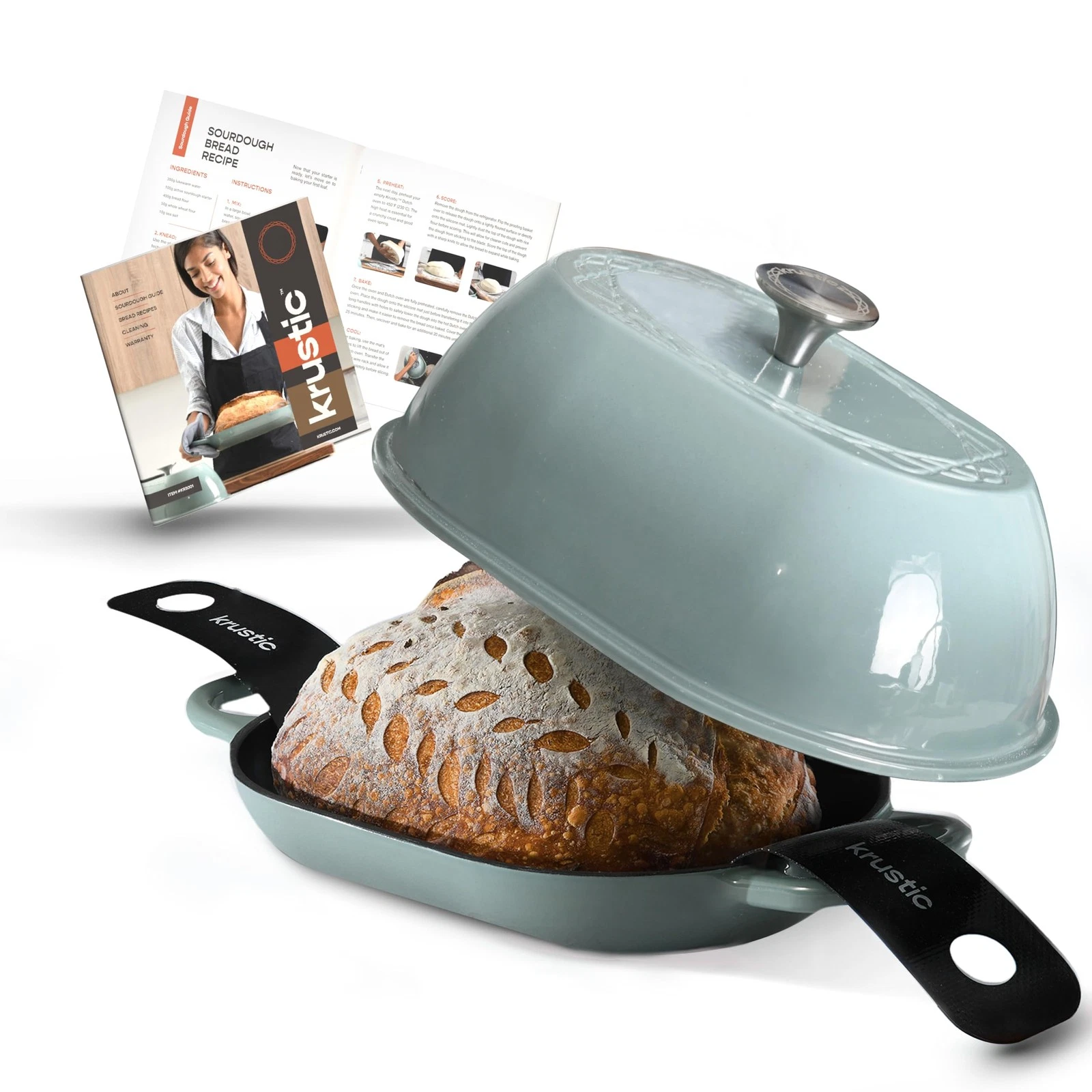 Iron Cast Dutch Oven 5.5Qt Oval Bread Baking Sea Salt Krustic Enameled Sourdough