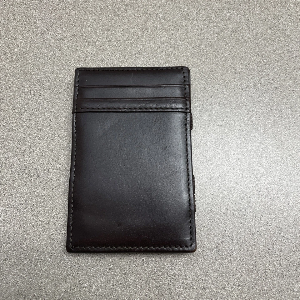 J. Cartera elástica mágica delgada de cuero marrón CREW para hombre bolsillo frontal minimalista Foto 3 de 4